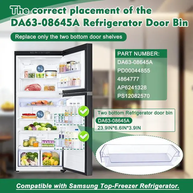 Alt view image 5 of 7 - DA63-08645A Refrigerator Door Shelf Compatible with samsung RT18M6215WW, RT18M6213SR, etc, Part Number: PD00044855,4864777, AP6241328, PS12082570, EAP12082570