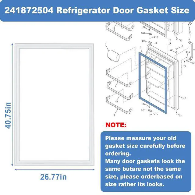 Alt view image 2 of 7 - Upgrade 241872504 Refrigerator Door Gasket,Compatible with Electrolux Frigidaire Crosley Kenmore Gibson White-Westinghouse Fridge, Freezer Door Seal Replaces 240542116 240370904, 40.75"x26.77" White