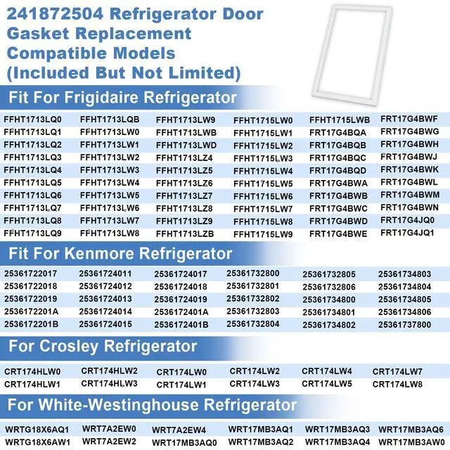 Alt view image 3 of 7 - Upgrade 241872504 Refrigerator Door Gasket,Compatible with Electrolux Frigidaire Crosley Kenmore Gibson White-Westinghouse Fridge, Freezer Door Seal Replaces 240542116 240370904, 40.75"x26.77" White