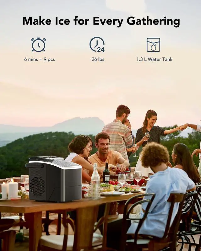 Alt view image 2 of 7 - Ice Makers Countertop - Ice Maker Machine 6 Mins 9 Bullet Ice, 26 Lbs/24 Hrs, Portable Countertop Ice Maker with Self Cleaning Function, Ice Maker for Home/Kitchen/Party, Black