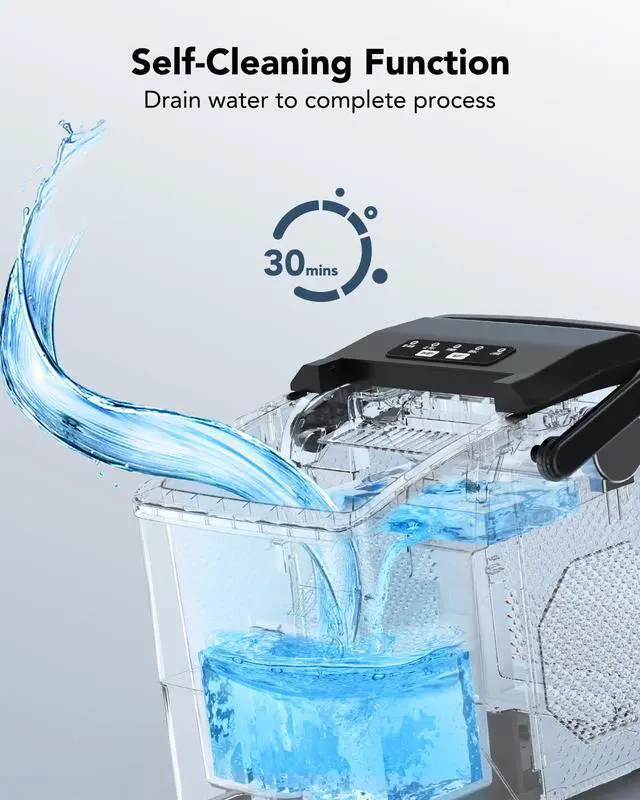 Alt view image 5 of 7 - Ice Makers Countertop - Ice Maker Machine 6 Mins 9 Bullet Ice, 26 Lbs/24 Hrs, Portable Countertop Ice Maker with Self Cleaning Function, Ice Maker for Home/Kitchen/Party, Black