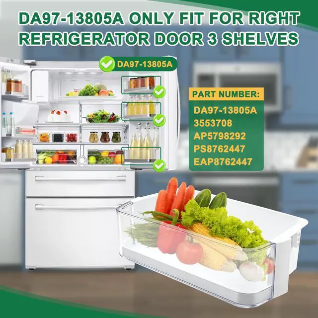 Alt view image 3 of 7 - DA97-13805A Door Shelf Bin Compatible with samsung RF23HSESBSR, RF24FSEDBSR, RF28HMEDBBC, etc, Part Number: 3553708,AP5798292, PS8762447, EAP8762447