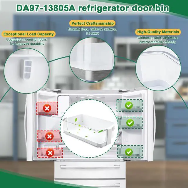 Alt view image 5 of 7 - DA97-13805A Door Shelf Bin Compatible with samsung RF23HSESBSR, RF24FSEDBSR, RF28HMEDBBC, etc, Part Number: 3553708,AP5798292, PS8762447, EAP8762447