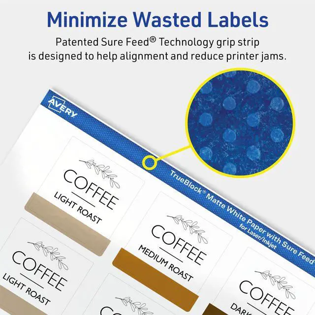 Alt view image 4 of 7 - TrueBlock Matte White Square Labels, Sure Feed Technology, 1.5" x 1.5", 2,000 Matte White Labels, Print-to-The-Edge, Laser/Inkjet Printable, Great for Packaging and Product Merchandising