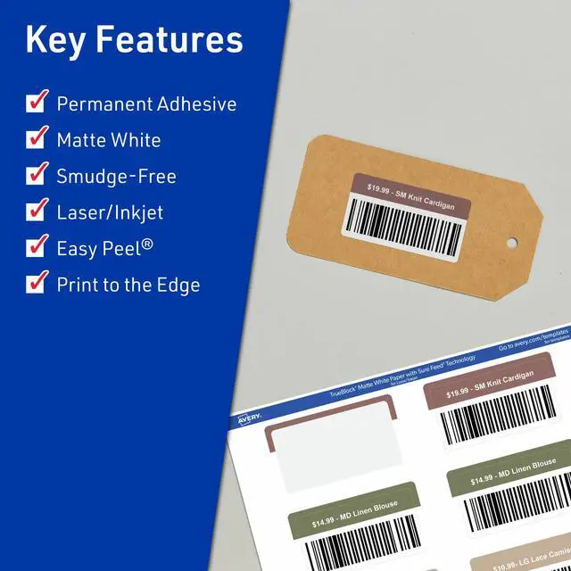 Alt view image 2 of 7 - TrueBlock Matte White Rectangle Labels, Sure Feed Technology, 1" x 3", 1,600 Matte White Labels, Print-to-The-Edge, Laser/Inkjet Printable, Great for Packaging and Product Merchandising
