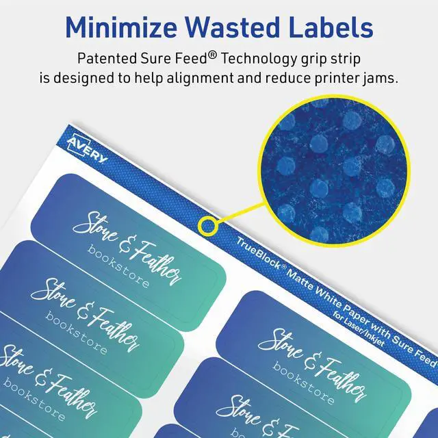 Alt view image 4 of 7 - TrueBlock Matte White Rectangle Labels, Sure Feed Technology, 0.75" x 2.25", 3,000 Matte White Labels, Print-to-The-Edge, Laser/Inkjet Printable, Great for Packaging and Product Merchandising