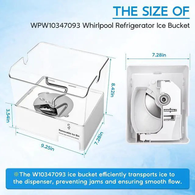 Alt view image 2 of 7 - Upgraded WPW10347093 Refrigerator Ice Bin Fit for Whirlpool Ice Bucket Replacement, W10347093 Removable Ice Container for Whirlpool Ice Maker Replacement for Maytag, Jenn-Air WRF736SDAM