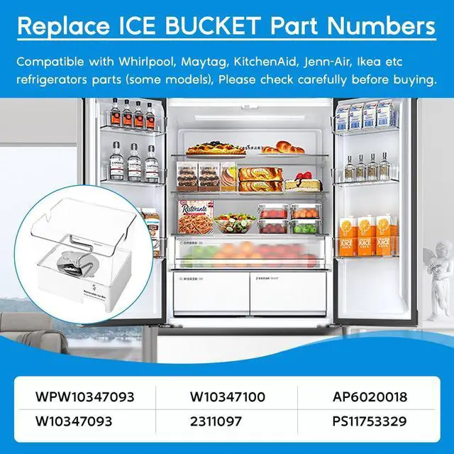 Alt view image 4 of 7 - Upgraded WPW10347093 Refrigerator Ice Bin Fit for Whirlpool Ice Bucket Replacement, W10347093 Removable Ice Container for Whirlpool Ice Maker Replacement for Maytag, Jenn-Air WRF736SDAM