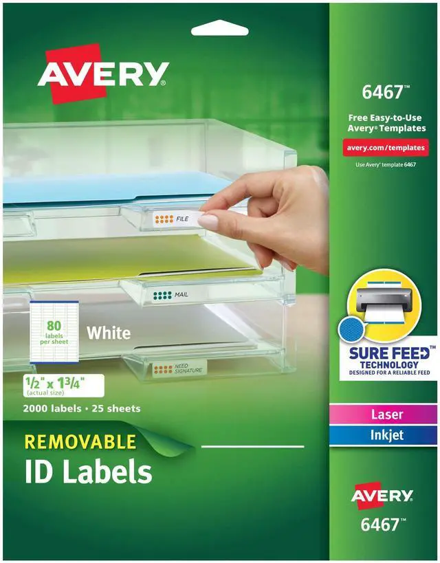 Main image of Removable ID Labels, Sure Feed Technology, 0.5" x 1.75", 5 Packs (6467)