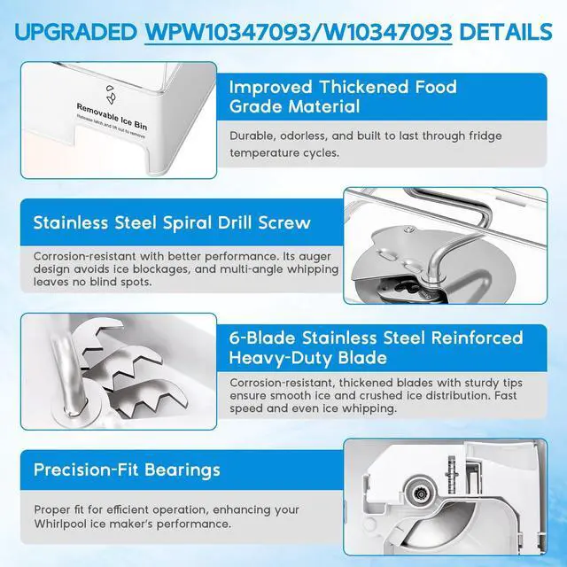 Alt view image 7 of 7 - Upgraded WPW10347093 Refrigerator Ice Bin Fit for Whirlpool Ice Bucket Replacement, W10347093 Removable Ice Container for Whirlpool Ice Maker Replacement for Maytag, Jenn-Air WRF736SDAM
