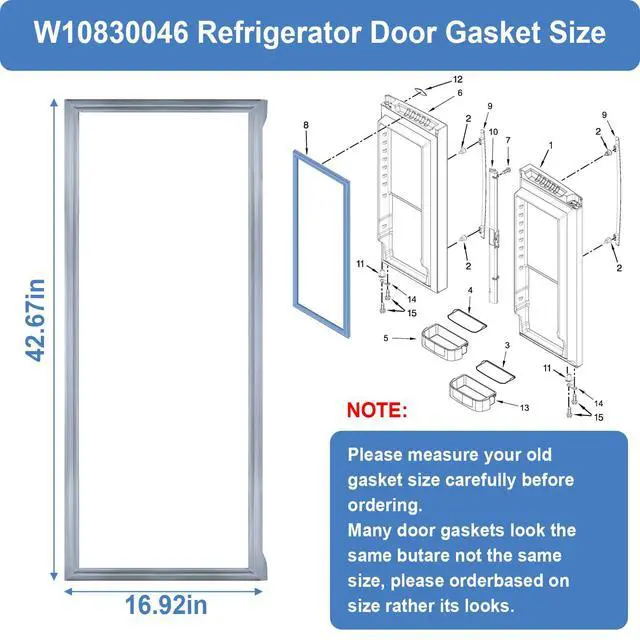 Alt view image 2 of 7 - Upgrade W10830046 Refrigerator Door Gasket Seal, Freezer Door Seal Compatible with Whirlpool KitchenAid Jenn-Air Kenmore Fridge, Replaces PD00040604, W1016399, W10443241, 4502677, 42.67"x 16.92"