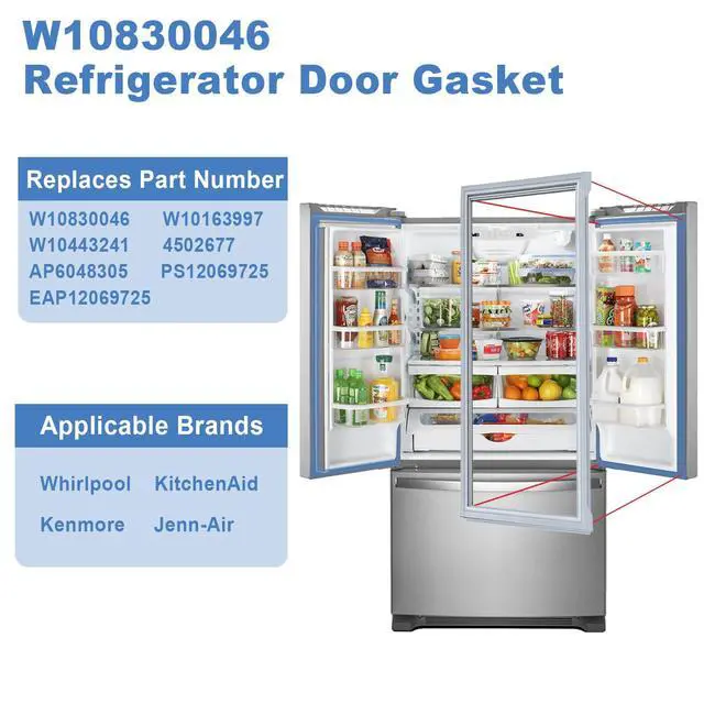 Alt view image 3 of 7 - Upgrade W10830046 Refrigerator Door Gasket Seal, Freezer Door Seal Compatible with Whirlpool KitchenAid Jenn-Air Kenmore Fridge, Replaces PD00040604, W1016399, W10443241, 4502677, 42.67"x 16.92"