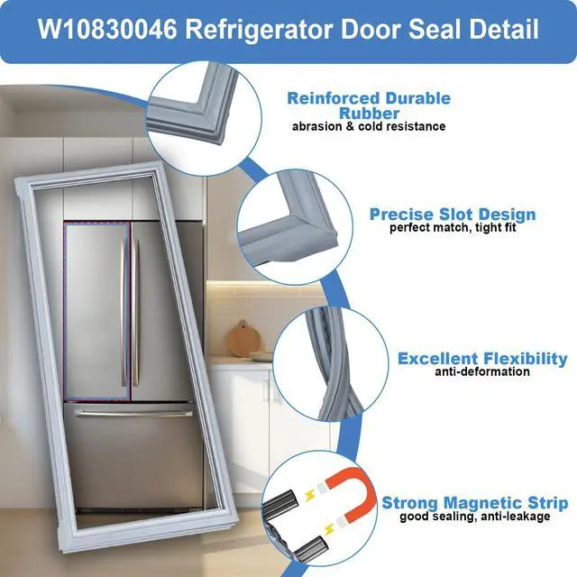 Alt view image 5 of 7 - Upgrade W10830046 Refrigerator Door Gasket Seal, Freezer Door Seal Compatible with Whirlpool KitchenAid Jenn-Air Kenmore Fridge, Replaces PD00040604, W1016399, W10443241, 4502677, 42.67"x 16.92"