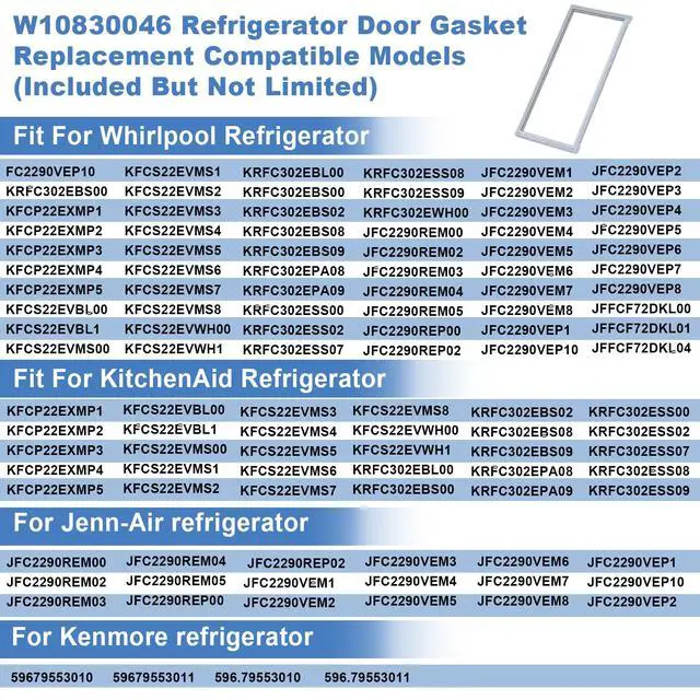 Alt view image 4 of 7 - Upgrade W10830046 Refrigerator Door Gasket Seal, Freezer Door Seal Compatible with Whirlpool KitchenAid Jenn-Air Kenmore Fridge, Replaces PD00040604, W1016399, W10443241, 4502677, 42.67"x 16.92"