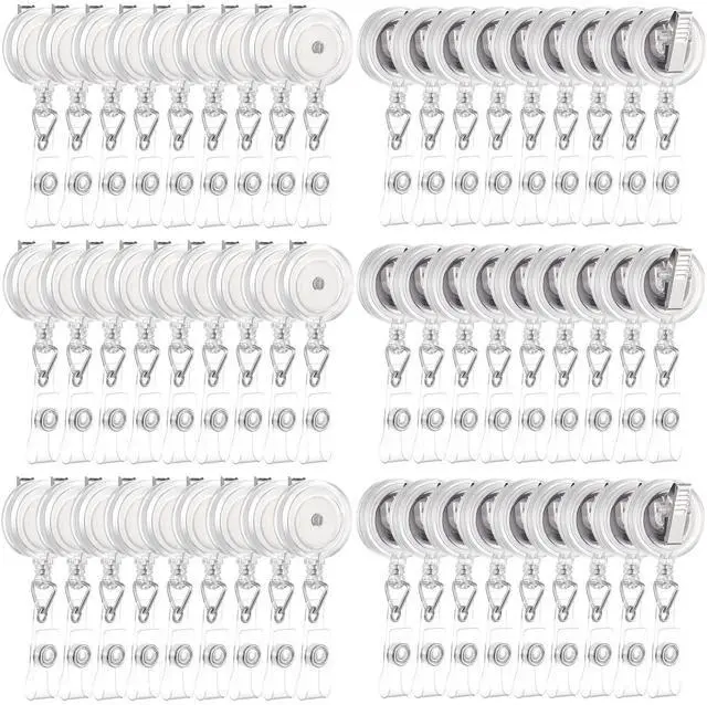 Main image of 150 Pcs Clear Retractable Badge Reels Round ID Badge Holders Reels Clip with Alligator Swivel Clip for Nurses Volunteer School Office Supplies