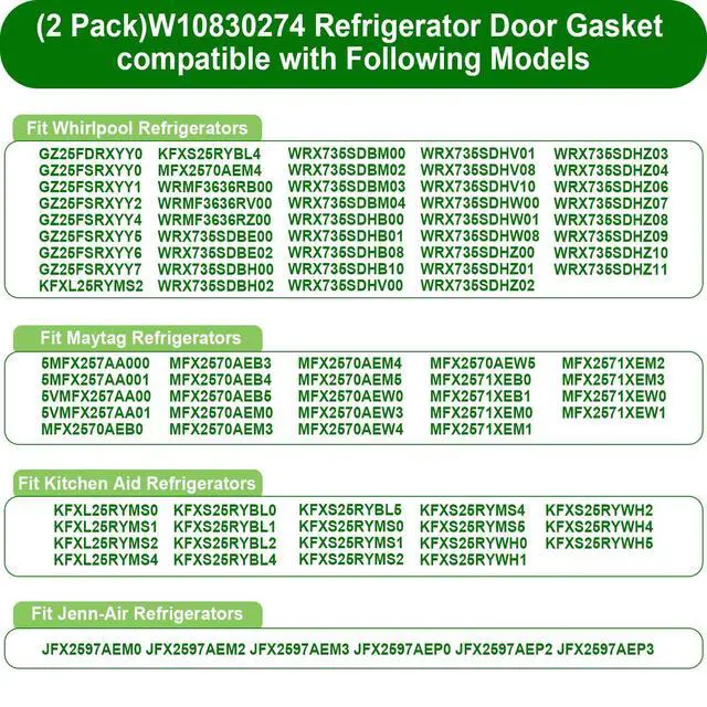 Alt view image 4 of 7 - 2 Pack W10830274 Refrigerator Door Gasket Compatible with Whirlpool Freezer | Fits for KitchenAid,Maytag,Jenn Air Refrigerator Door Seal,Replace W10294127,W10443273,4454925,PS11759518,AP6027236 (GRAY)