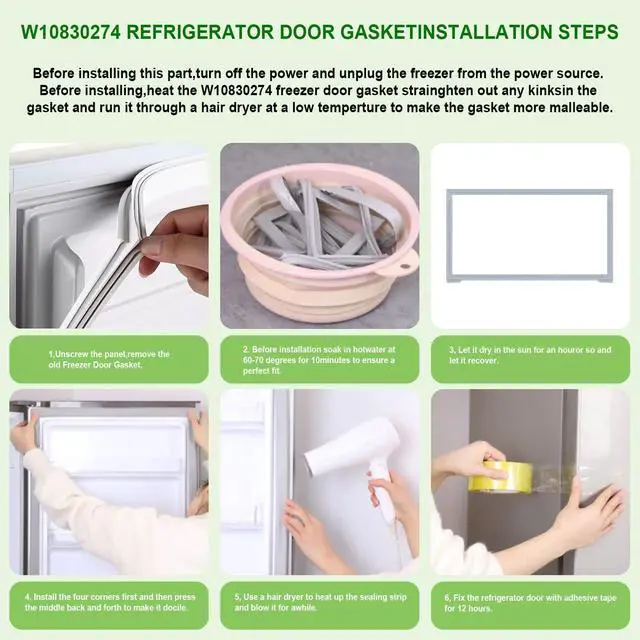 Alt view image 7 of 7 - 2 Pack W10830274 Refrigerator Door Gasket Compatible with Whirlpool Freezer | Fits for KitchenAid,Maytag,Jenn Air Refrigerator Door Seal,Replace W10294127,W10443273,4454925,PS11759518,AP6027236 (GRAY)
