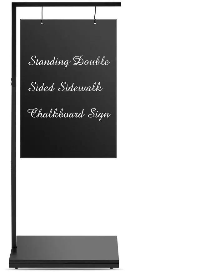 Main image of Chalkboard Sign with Metal Base 18 x 43 Double Sided Hanging Sidewalk Chalk Sign Message Hanging Chalkboard Sign Menu Sandwich Board Signs Outdoor for Restaurant, Business, Cafe, Wedding