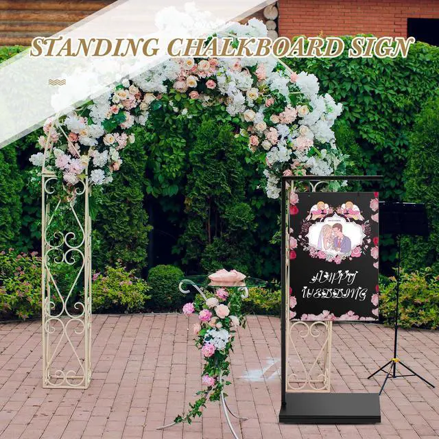 Alt view image 2 of 6 - Chalkboard Sign with Metal Base 18 x 43 Double Sided Hanging Sidewalk Chalk Sign Message Hanging Chalkboard Sign Menu Sandwich Board Signs Outdoor for Restaurant, Business, Cafe, Wedding