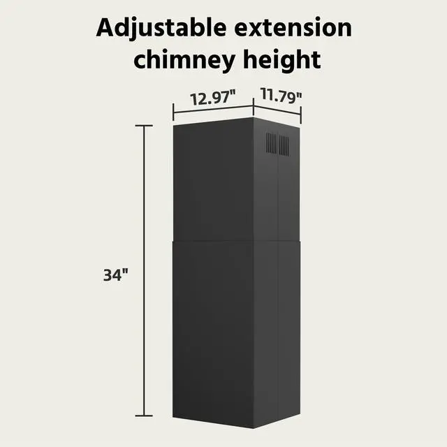 Alt view image 3 of 7 - Island Range Hood Chimney Extension, Black Ceiling-Mounted Duct Cover, Fits Models FGS-UBI02G75CC and FGS-UBI02G90CC Stainless Steel Accessory FGS-TI02B-ZST
