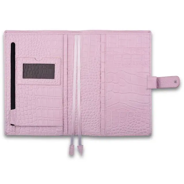 Alt view image 2 of 6 - Genuine Leather a5 Planner Cover Personal Organizer, Compatible with Stalogy Hobonichi A5 Size Planner Notebooks (Croco-Pink)