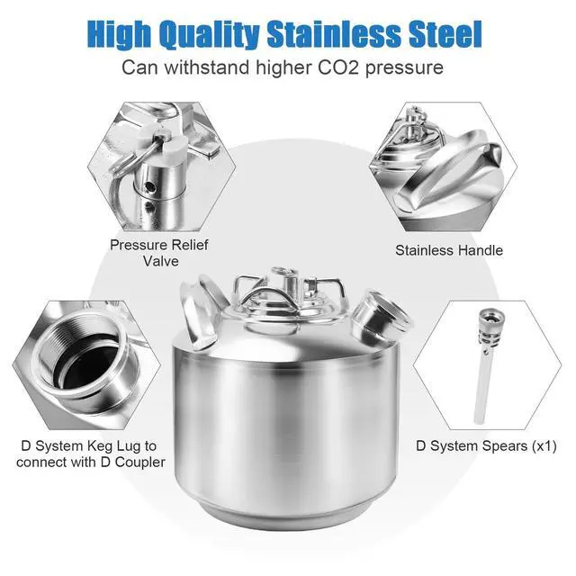 Alt view image 3 of 6 - 1.6 Gallon Stainless Beer Line Cleaning Keg Kegerator Line Cleaning Kit with 1 D Spears for D Coupler Mount, Efficient Keg Line Beer Line Cleaning Kit with Portable Handle for 1 HomeBrew Systems (6L)