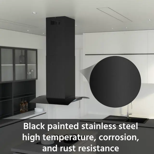 Alt view image 4 of 7 - Island Range Hood Chimney Extension, Black Ceiling-Mounted Duct Cover, Fits Models FGS-UBI02G75CC and FGS-UBI02G90CC Stainless Steel Accessory FGS-TI02B-ZST