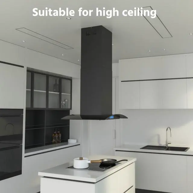 Alt view image 5 of 7 - Island Range Hood Chimney Extension, Black Ceiling-Mounted Duct Cover, Fits Models FGS-UBI02G75CC and FGS-UBI02G90CC Stainless Steel Accessory FGS-TI02B-ZST