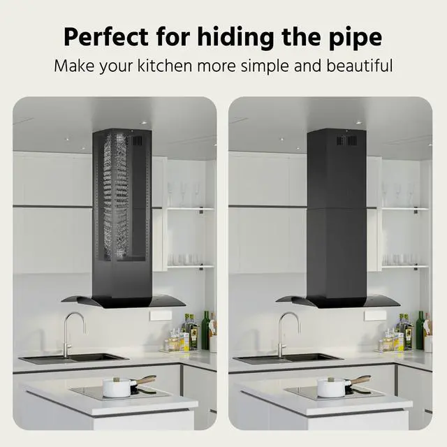 Alt view image 6 of 7 - Island Range Hood Chimney Extension, Black Ceiling-Mounted Duct Cover, Fits Models FGS-UBI02G75CC and FGS-UBI02G90CC Stainless Steel Accessory FGS-TI02B-ZST