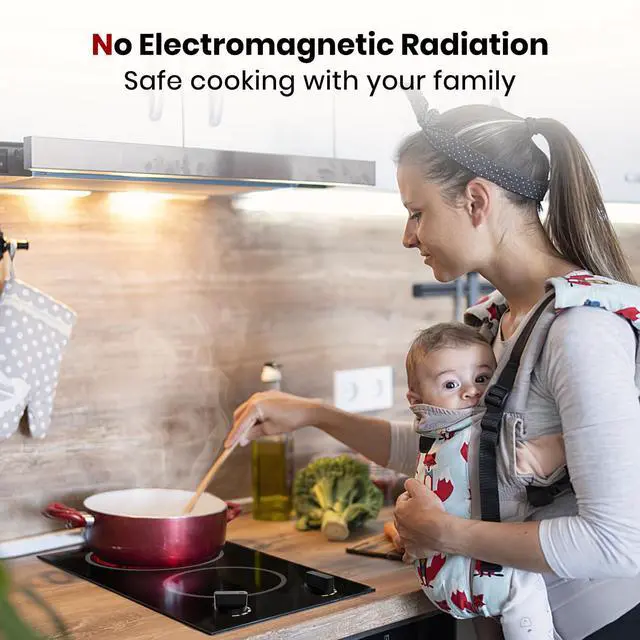 Alt view image 3 of 7 - 12 Inch Built-in Electric Cooktop, 2 Burner 3000W Radiant Ceramic Stovetop CH30BS, 220-240V, 7 Power Levels, Knob Control, Hot Indicator, Hardwired