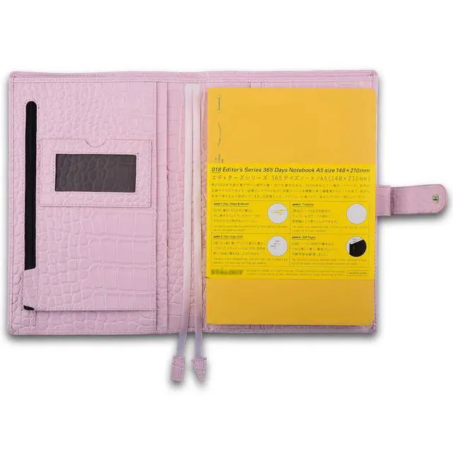 Alt view image 3 of 6 - Genuine Leather a5 Planner Cover Personal Organizer, Compatible with Stalogy Hobonichi A5 Size Planner Notebooks (Croco-Pink)