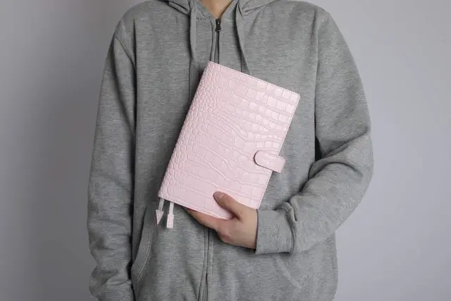 Alt view image 6 of 6 - Genuine Leather a5 Planner Cover Personal Organizer, Compatible with Stalogy Hobonichi A5 Size Planner Notebooks (Croco-Pink)