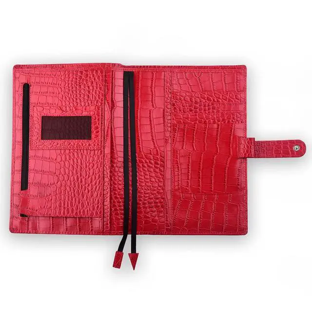 Alt view image 2 of 6 - Genuine Leather a5 Planner Cover Personal Organizer, Compatible with Stalogy Hobonichi A5 Size Planner Notebooks (Croco-Red)