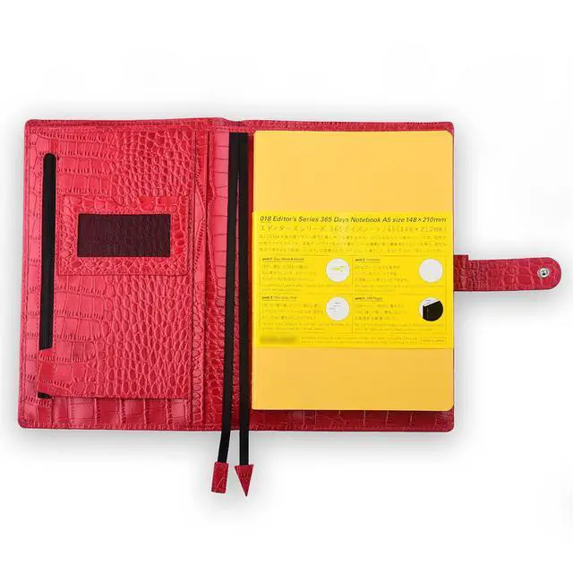 Alt view image 3 of 6 - Genuine Leather a5 Planner Cover Personal Organizer, Compatible with Stalogy Hobonichi A5 Size Planner Notebooks (Croco-Red)
