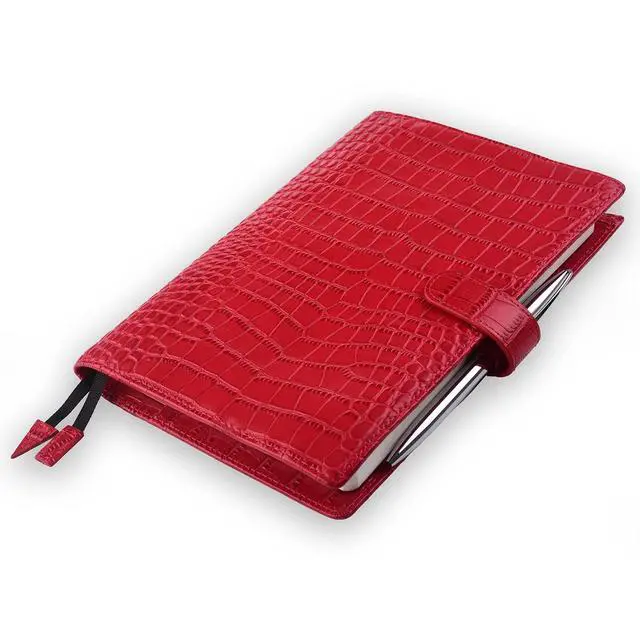 Alt view image 4 of 6 - Genuine Leather a5 Planner Cover Personal Organizer, Compatible with Stalogy Hobonichi A5 Size Planner Notebooks (Croco-Red)
