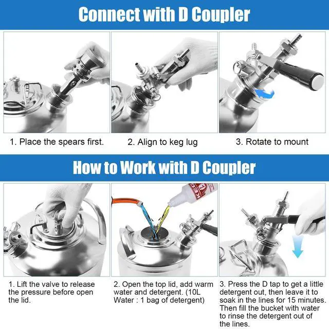 Alt view image 6 of 6 - 1.6 Gallon Stainless Beer Line Cleaning Keg Kegerator Line Cleaning Kit with 1 D Spears for D Coupler Mount, Efficient Keg Line Beer Line Cleaning Kit with Portable Handle for 1 HomeBrew Systems (6L)