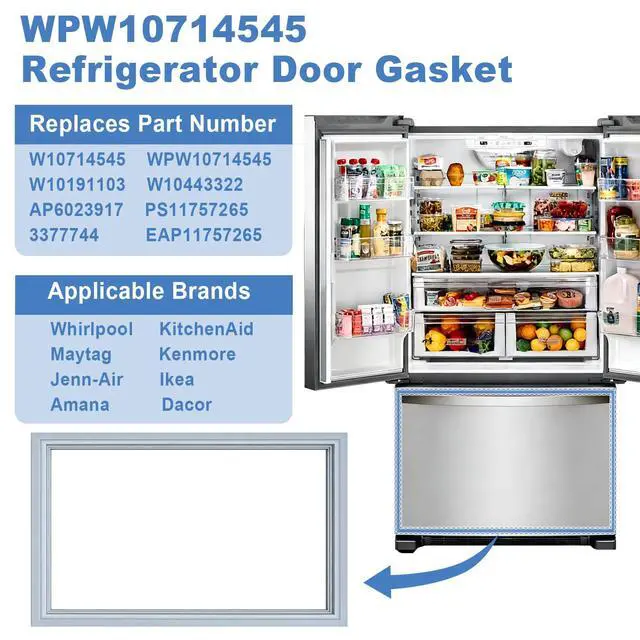 Alt view image 3 of 7 - Upgraded W10714545 Refrigerator Freezer Door Gasket Compatible With Whirlpool Maytag Kenmore Jenn-Air KitchenAid Amana Fridge Seal, Replaces WPW10714545, W10191103, W10443322, 3377744, 20.98 x 34.52"