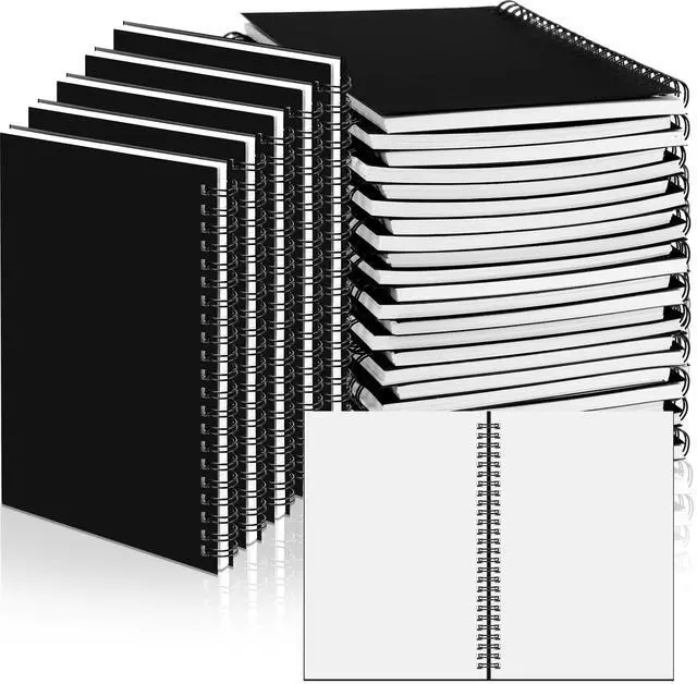 Main image of 50 Pcs Black Sketch Book Blank Spiral Notebook Unlined Soft Cover Kraft Drawing Book Notepad Bulk for Students Artist School Travel Office Supplies 100 Pages/ 50 Sheets 7.5'' x 5.1''