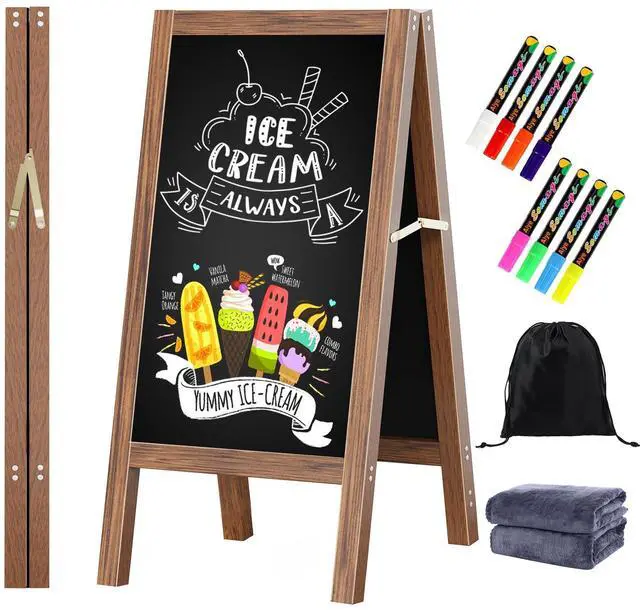 Main image of Solid Wood A Frame Chalkboard Sign 40"x20", Magnetic Double Sided Sandwich Board, Upgraded Reinforced Support Stable Sidewalk Sign with 8 Liquid Chalk for Cafe Restaurant Wedding Home Business