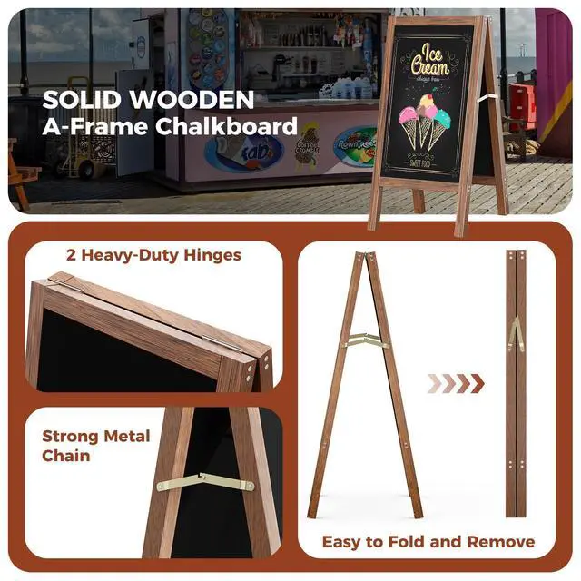Alt view image 2 of 7 - Solid Wood A Frame Chalkboard Sign 40"x20", Magnetic Double Sided Sandwich Board, Upgraded Reinforced Support Stable Sidewalk Sign with 8 Liquid Chalk for Cafe Restaurant Wedding Home Business
