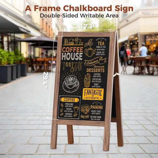 Alt view image 3 of 7 - Solid Wood A Frame Chalkboard Sign 40"x20", Magnetic Double Sided Sandwich Board, Upgraded Reinforced Support Stable Sidewalk Sign with 8 Liquid Chalk for Cafe Restaurant Wedding Home Business