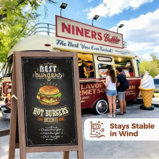 Alt view image 4 of 7 - Solid Wood A Frame Chalkboard Sign 40"x20", Magnetic Double Sided Sandwich Board, Upgraded Reinforced Support Stable Sidewalk Sign with 8 Liquid Chalk for Cafe Restaurant Wedding Home Business