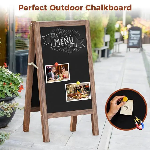 Alt view image 6 of 7 - Solid Wood A Frame Chalkboard Sign 40"x20", Magnetic Double Sided Sandwich Board, Upgraded Reinforced Support Stable Sidewalk Sign with 8 Liquid Chalk for Cafe Restaurant Wedding Home Business