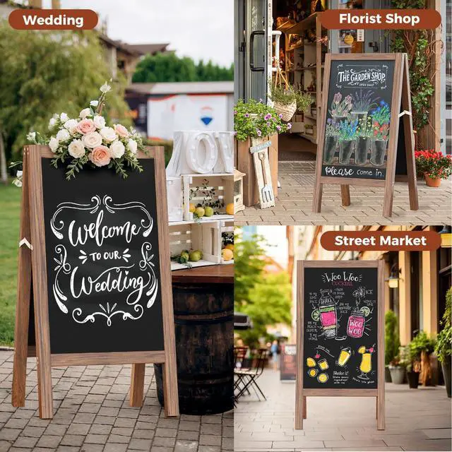 Alt view image 7 of 7 - Solid Wood A Frame Chalkboard Sign 40"x20", Magnetic Double Sided Sandwich Board, Upgraded Reinforced Support Stable Sidewalk Sign with 8 Liquid Chalk for Cafe Restaurant Wedding Home Business