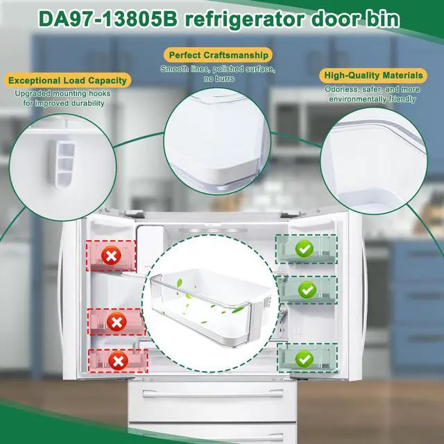 Alt view image 4 of 7 - DA97-13805B Door Shelf Bin Compatible with samsung RF28HFEDBSR, RF28HFEDBWW, RF28HFEDTSR, etc, Part Number: 3534993,AP5915161, PS9604332, EAP9604332