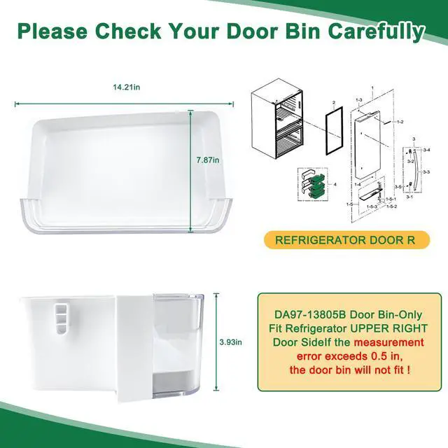 Alt view image 5 of 7 - DA97-13805B Door Shelf Bin Compatible with samsung RF28HFEDBSR, RF28HFEDBWW, RF28HFEDTSR, etc, Part Number: 3534993,AP5915161, PS9604332, EAP9604332