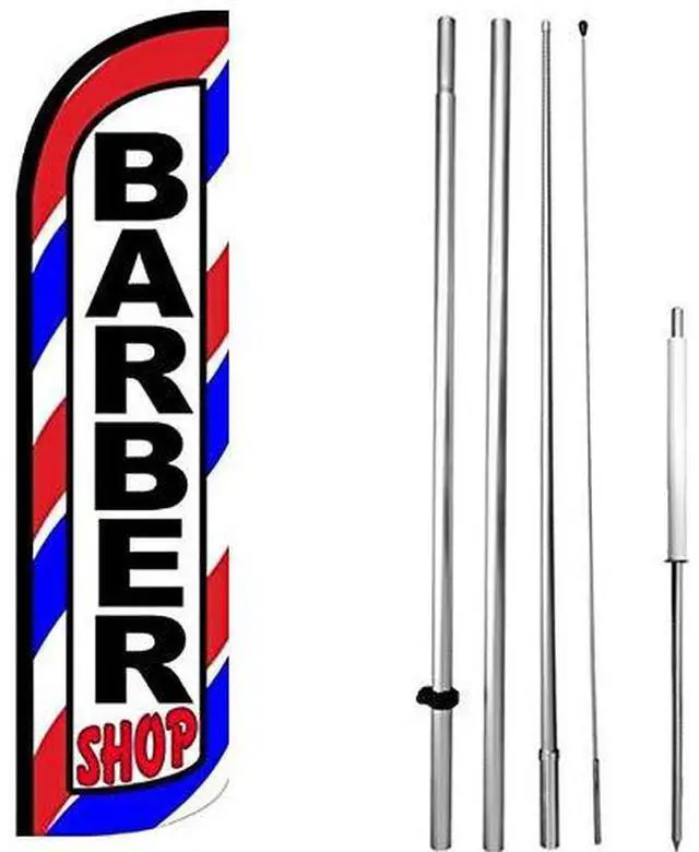 Main image of Co BARBER SHOP Windless Feather Swooper Flag Banner Sign 15 Ft Tall Pole Kit wq003-h