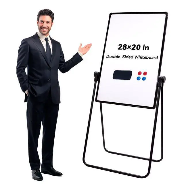 Alt view image 6 of 6 - Magnetic Whiteboard with Stand, 28"x20" Double Sided Dry Erase Board, Height Adjustable Flipchart Easel, Portable Foldable U Standing White Board for Home, Office, Restaurant, Classroom