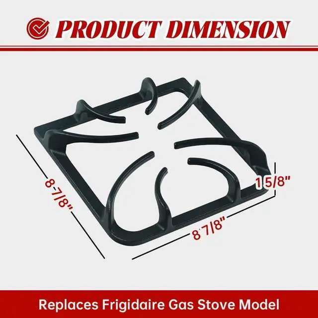 Alt view image 2 of 7 - 316202405 Stove Burner Grate Replacement Parts for Frigidaire Kenmore Stove, Gas Range Rack Set for Frigidaire, Burner Top Parts Cast Iron Rack 8.8 x 8.8 inches, 4 Pack