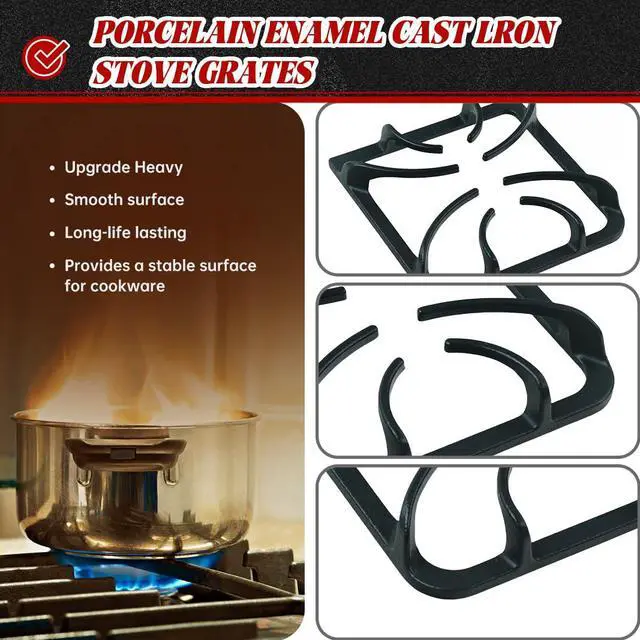 Alt view image 4 of 7 - 316202405 Stove Burner Grate Replacement Parts for Frigidaire Kenmore Stove, Gas Range Rack Set for Frigidaire, Burner Top Parts Cast Iron Rack 8.8 x 8.8 inches, 4 Pack